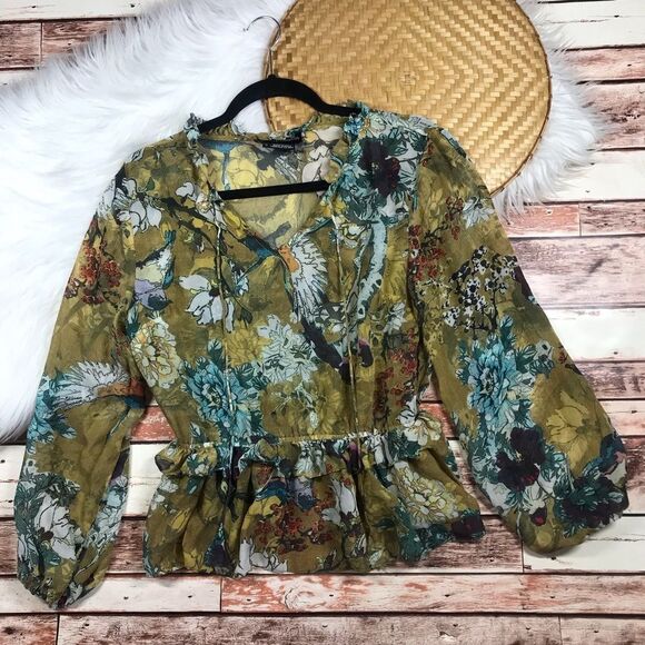 Anthropologie hemant & nandita ruffle silk peplum blouse - Picture 3 of 6